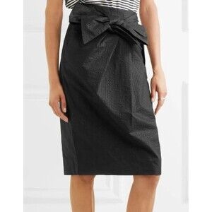 NWT J.Crew Women's Black Pleated Tie Waist Seersucker Pencil Skirt Size 10